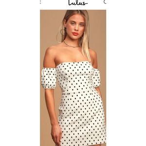 Lulus polka dot off shoulder mini dress sz large